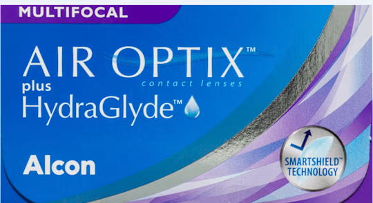 Air Optix Plus HydraGlyde Multifocal contact lens packaging